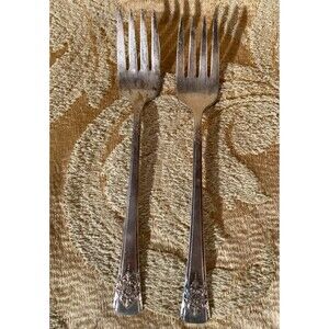 Vintage 50s Salad Forks 1950s International Silver Mountain Rose Silverplate (2)